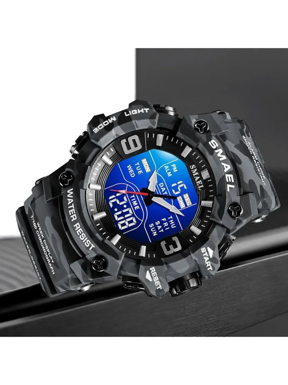 Men's Camouflage Gray Analog Luminous Waterproof LED Electronic Digital Watch